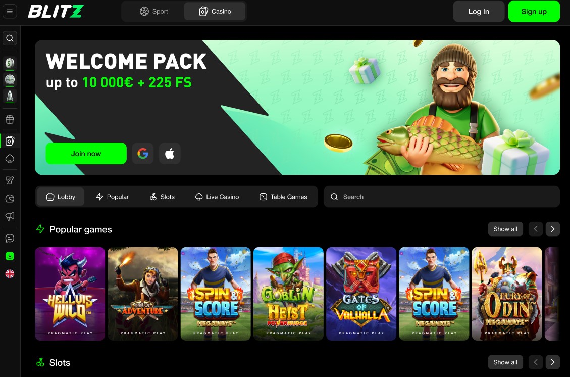 Blitz Casino Bónuszok Képernyőkép